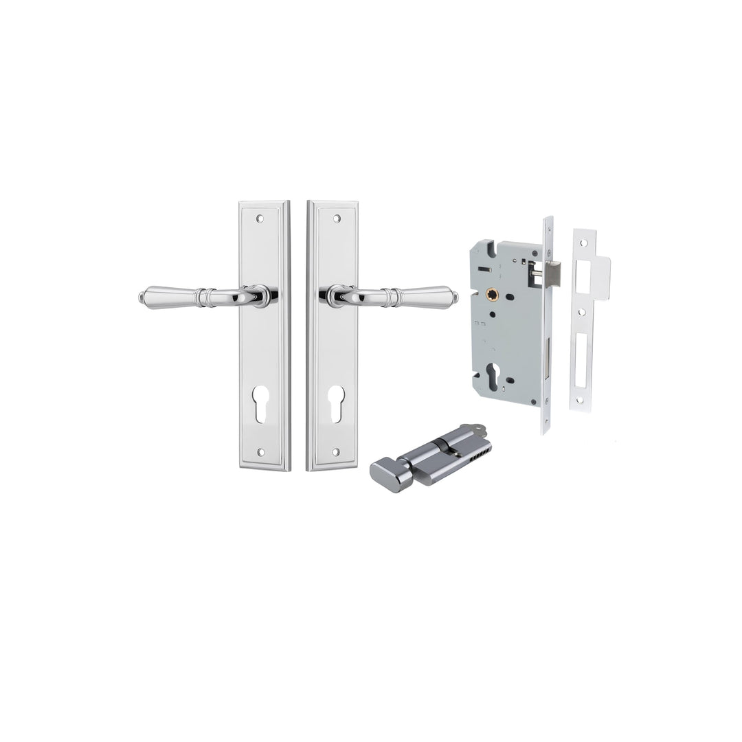 Sarlat Lever Stepped Polished Chrome Entrance Kit - Key/Thumb Turn