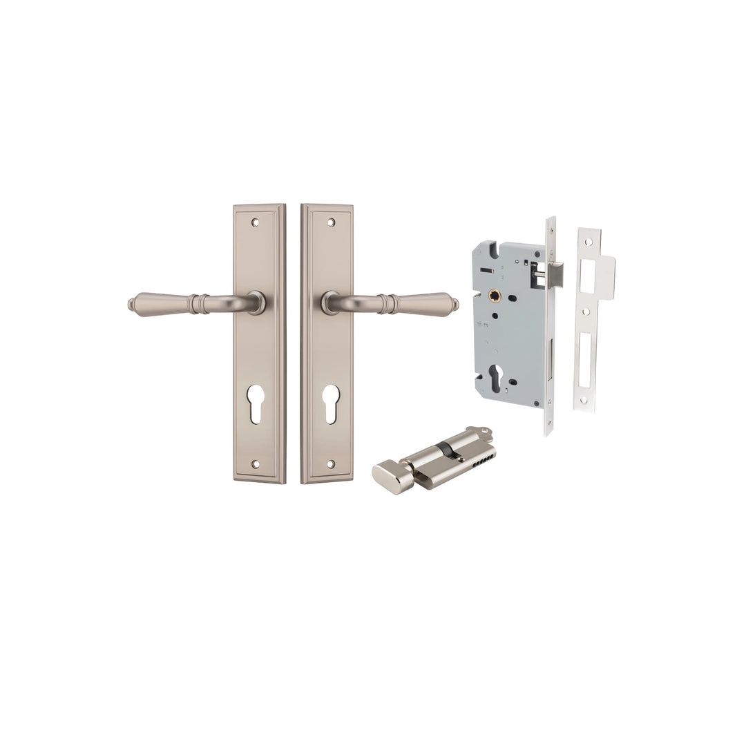 Sarlat Lever Stepped Satin Nickel Entrance Kit - Key/Thumb Turn