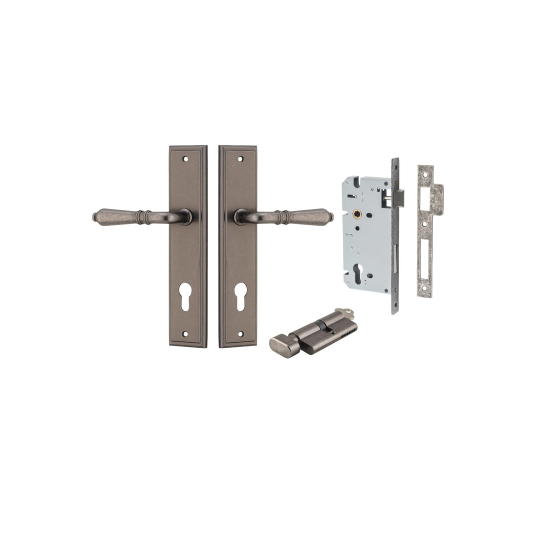 Sarlat Lever Stepped Distressed Nickel Entrance Kit - Key/Thumb Turn