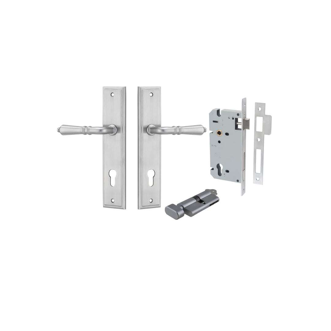 Sarlat Lever Stepped Brushed Chrome Entrance Kit - Key/Thumb Turn