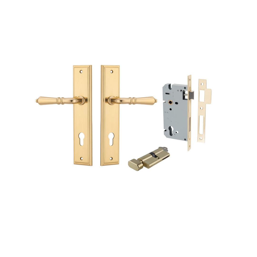 Sarlat Lever Stepped Polished Brass Entrance Kit - Key/Thumb Turn
