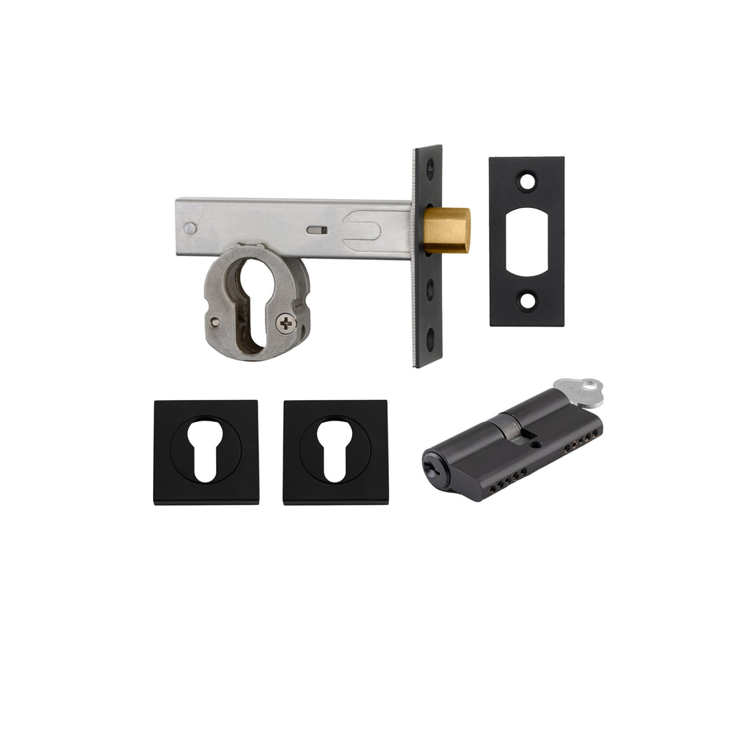 Euro Mortice Deadbolt Matt Black Key/Key Escutcheon Square Kit
