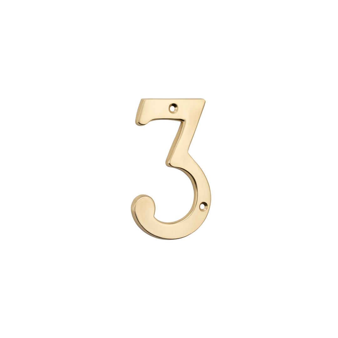 Numeral '3' Polished Brass