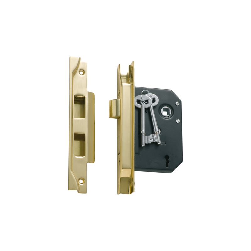 Rebated 3 Lever Mortice Lock Polished Brass 57mm