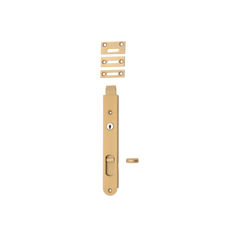 Flush Bolt - Locking Brushed Brass 200mm