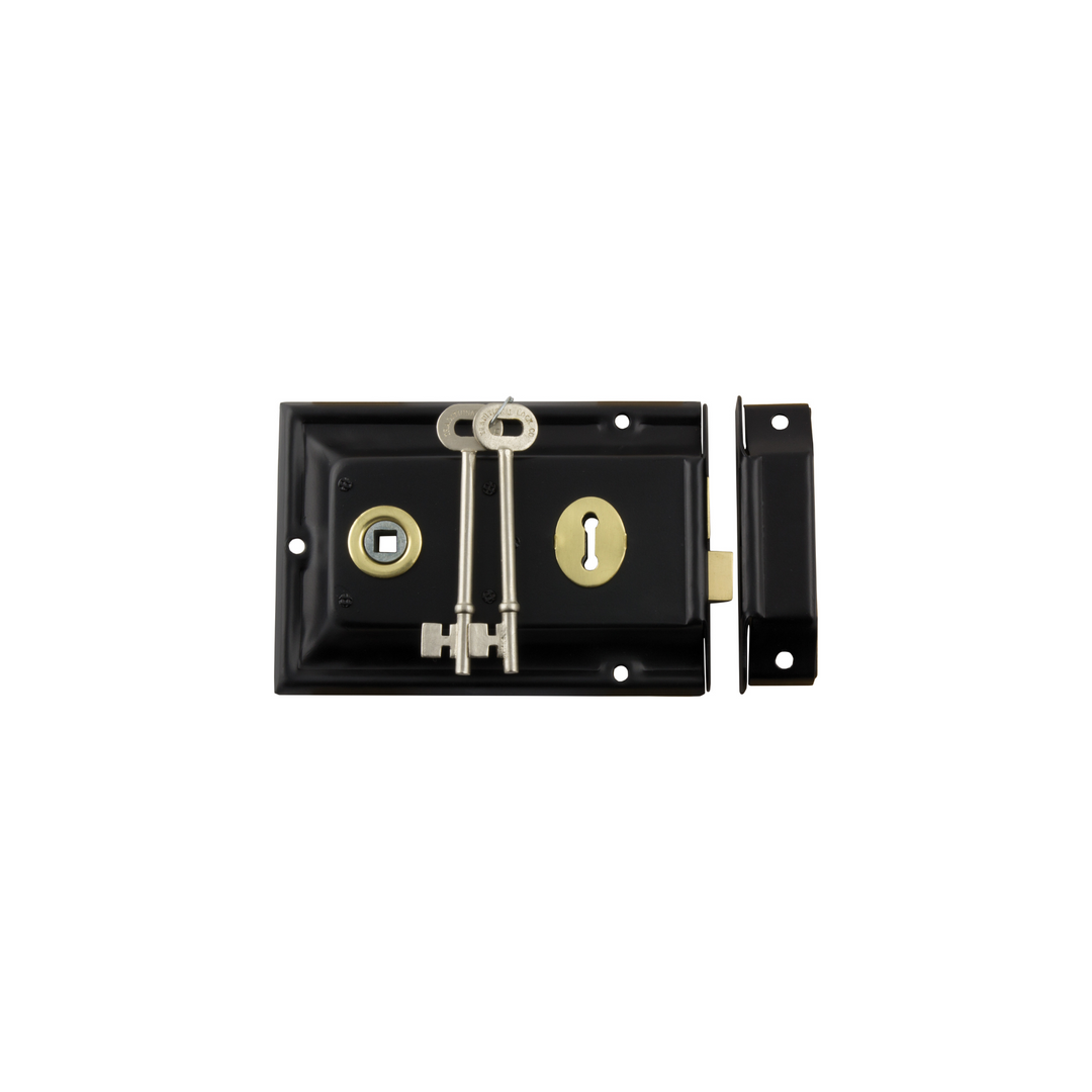 Rim Lock Matt Black/Brass Trim