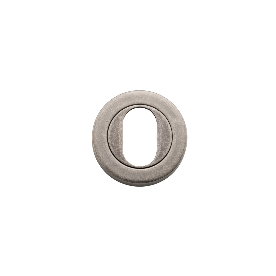 Escutcheon Pair Oval Round Distressed Nickel