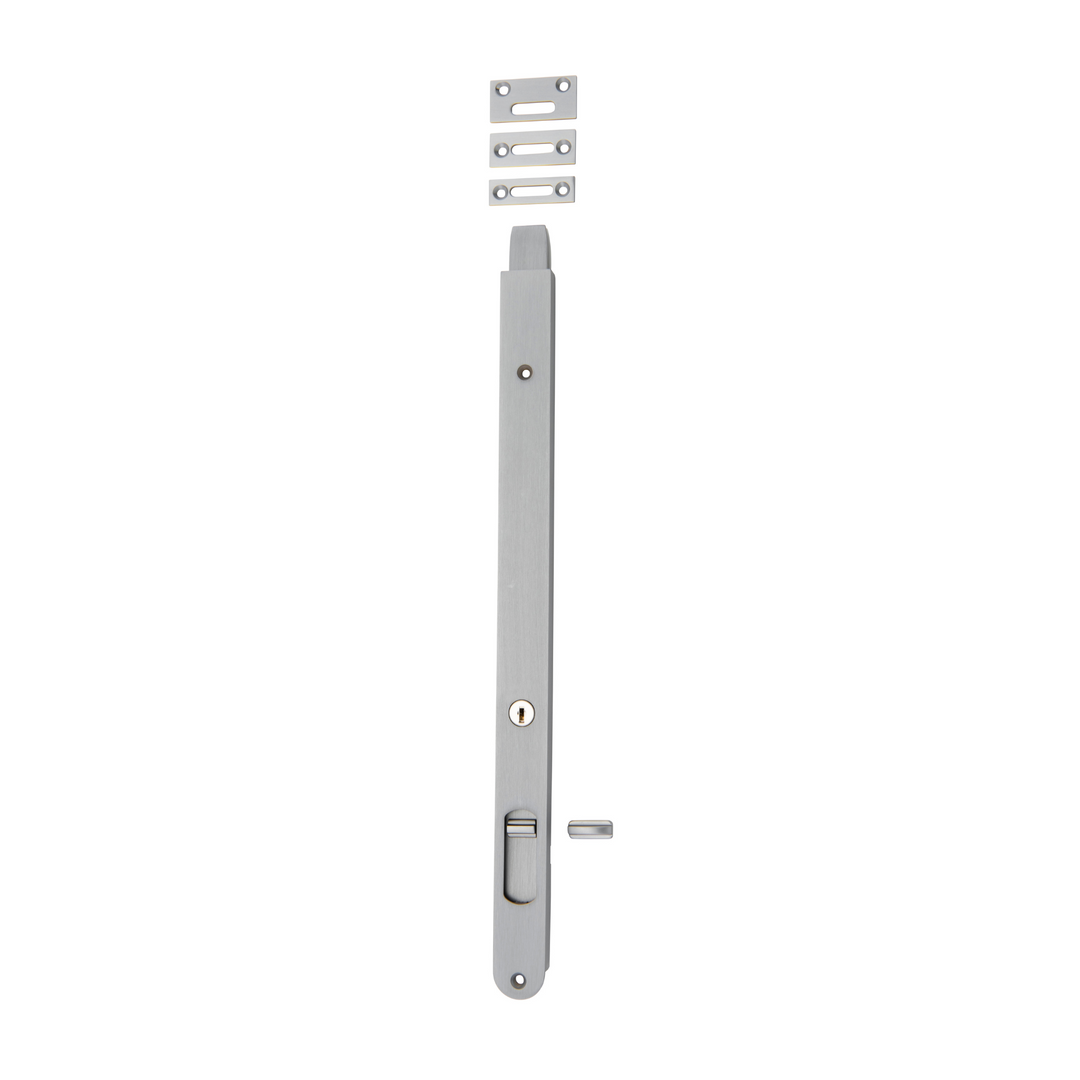 Flush Bolt - Locking Brushed Chrome 400mm