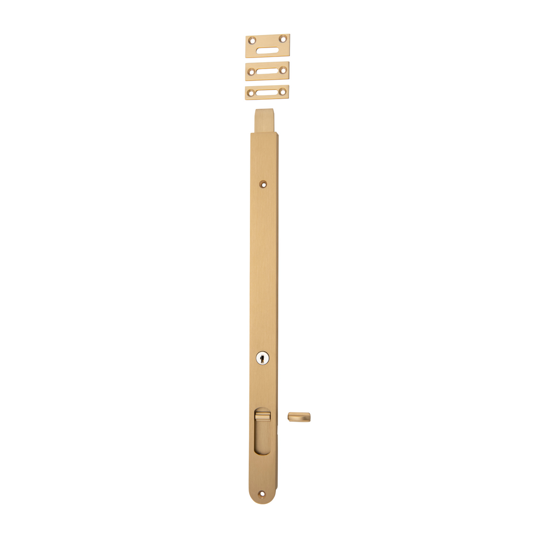 Flush Bolt - Locking Brushed Brass 400mm