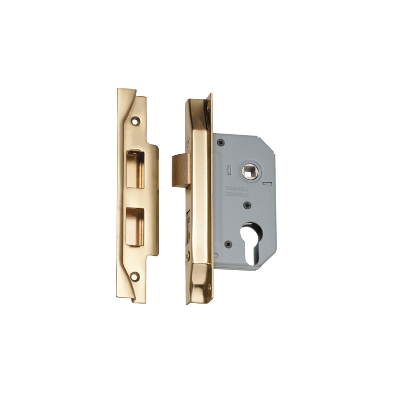 Rebated Euro Mortice Lock Polished Brass 46mm