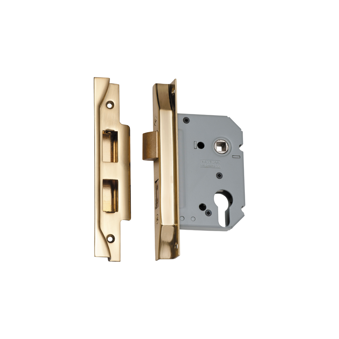 Rebated Euro Mortice Lock Polished Brass 57mm