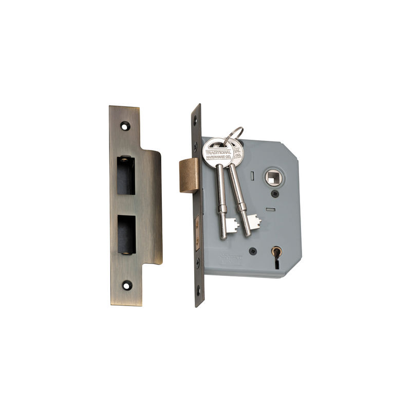 5 Lever Mortice Lock Antique Brass 57mm