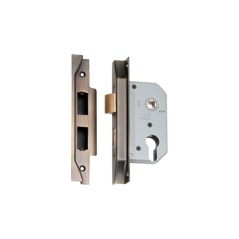 Rebated Euro Mortice Lock Antique Brass 46mm