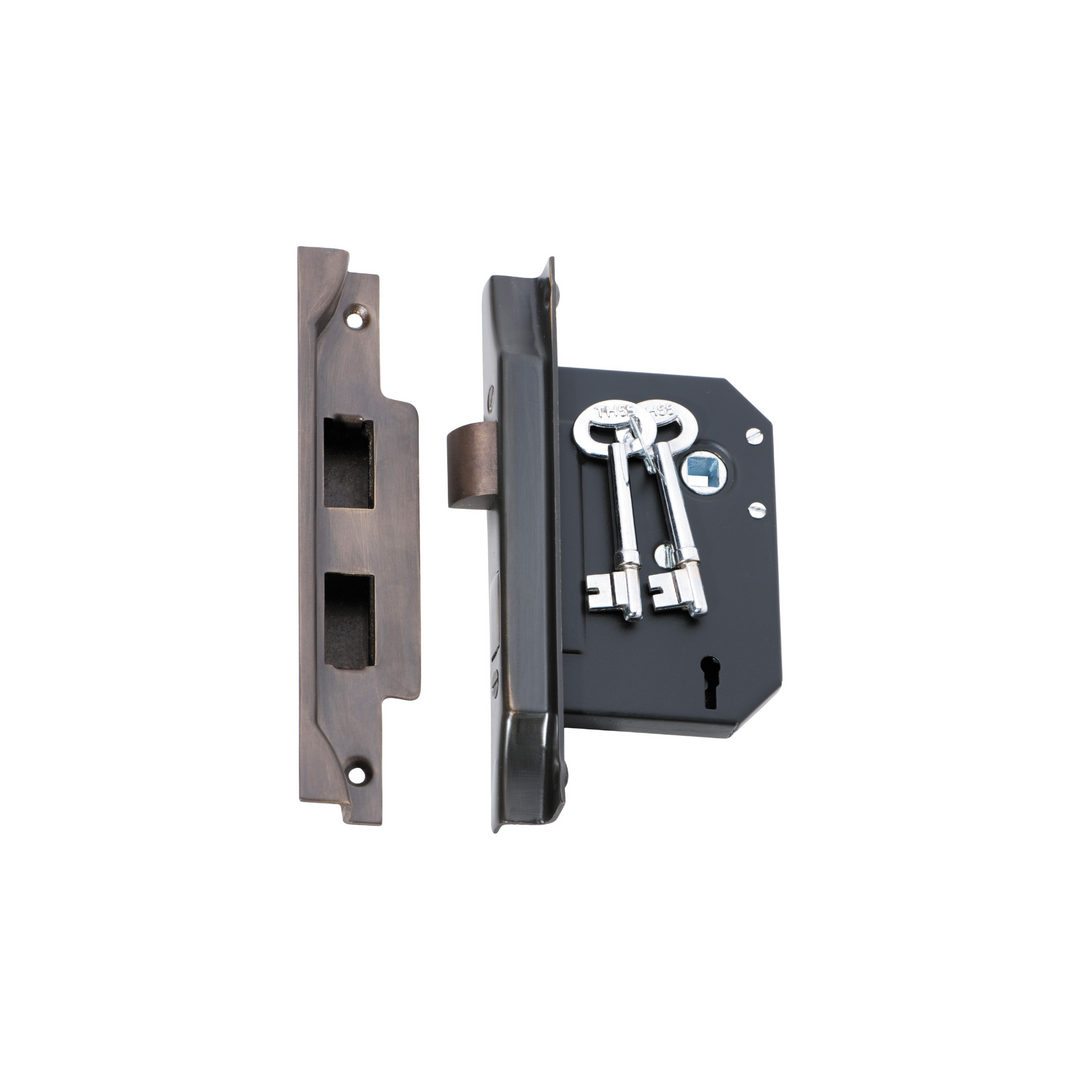 Rebated 3 Lever Mortice Lock Antique Brass 57mm