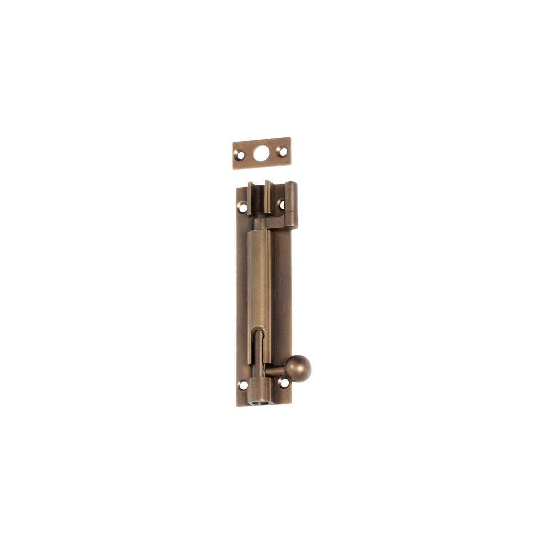 Barrel Bolt - Offset Antique Brass 100mm