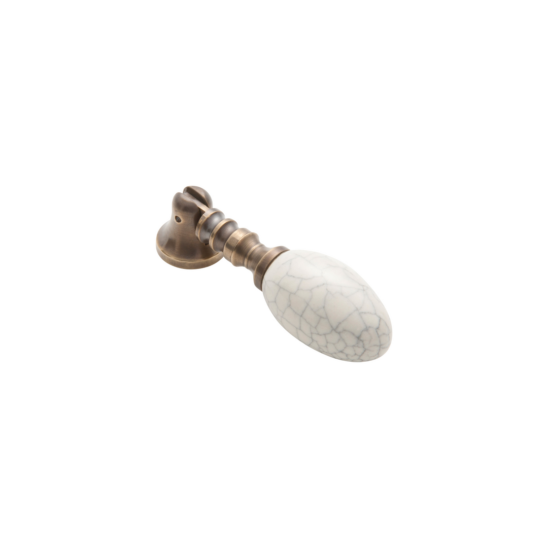 Drop Handle Porcelain Crazed Ivory/Antique Brass