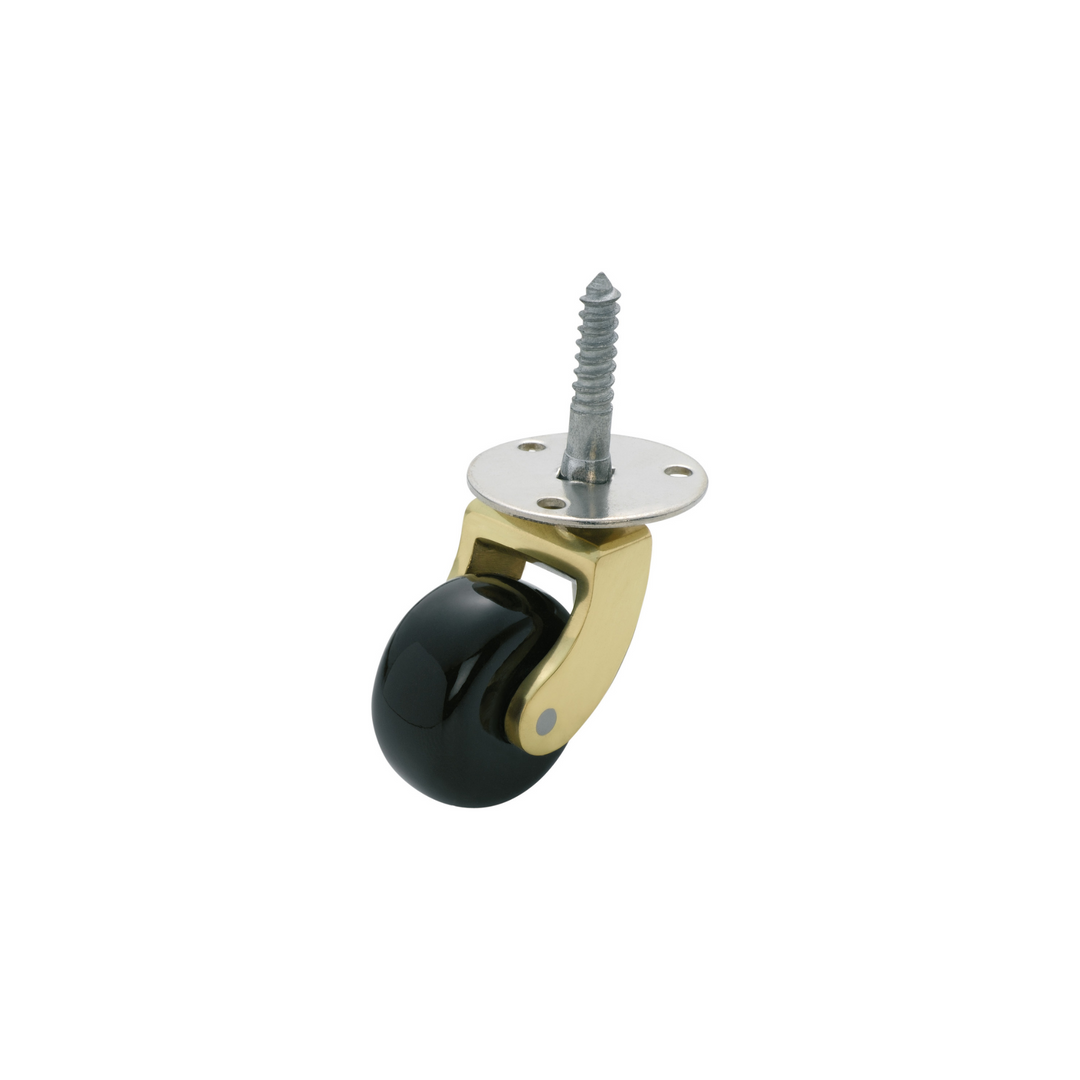 Castor - Screw Plate Brown Porcelain/Polished Brass 38mm