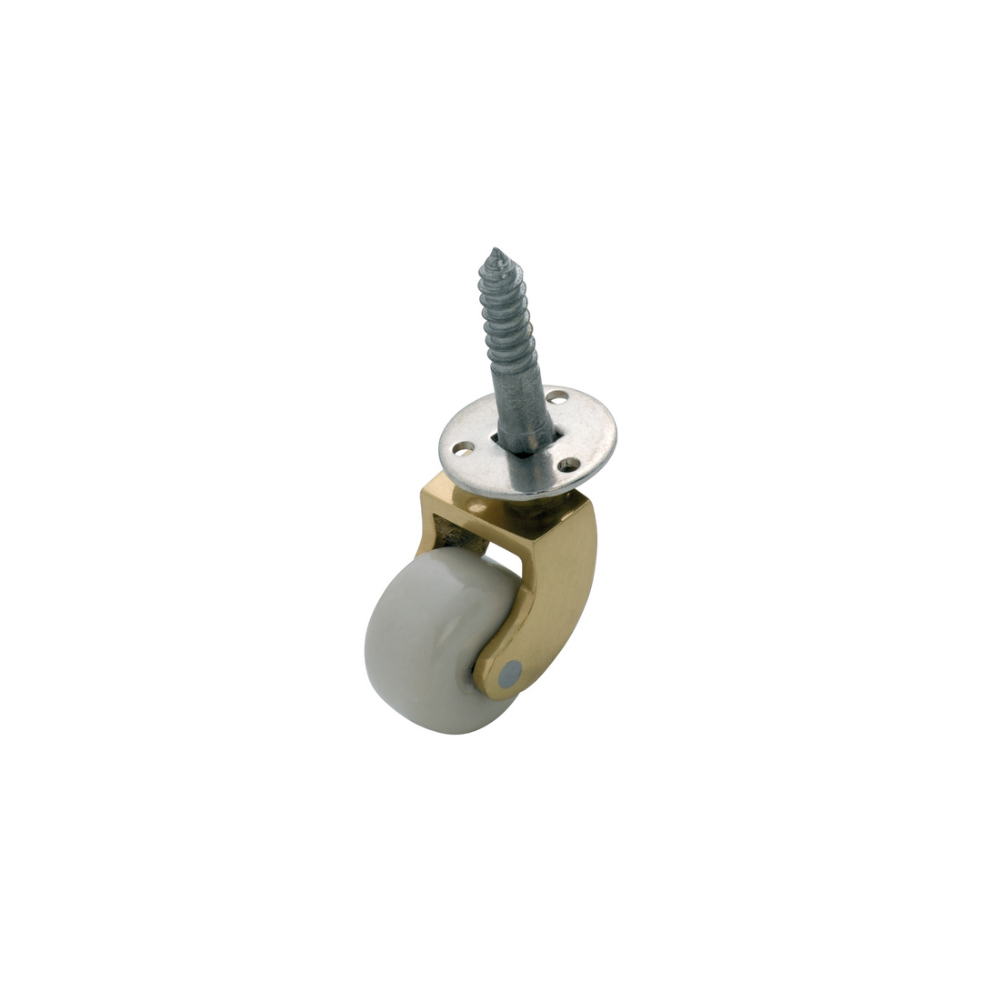 Castor - Screw Plate White Porcelain/Polished Brass 25mm