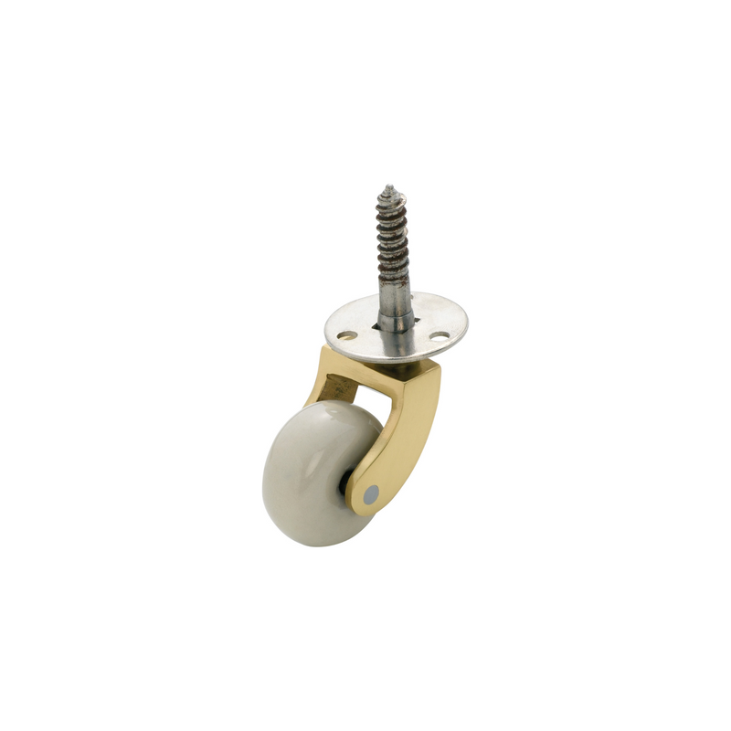 Castor - Screw Plate White Porcelain/Polished Brass 32mm