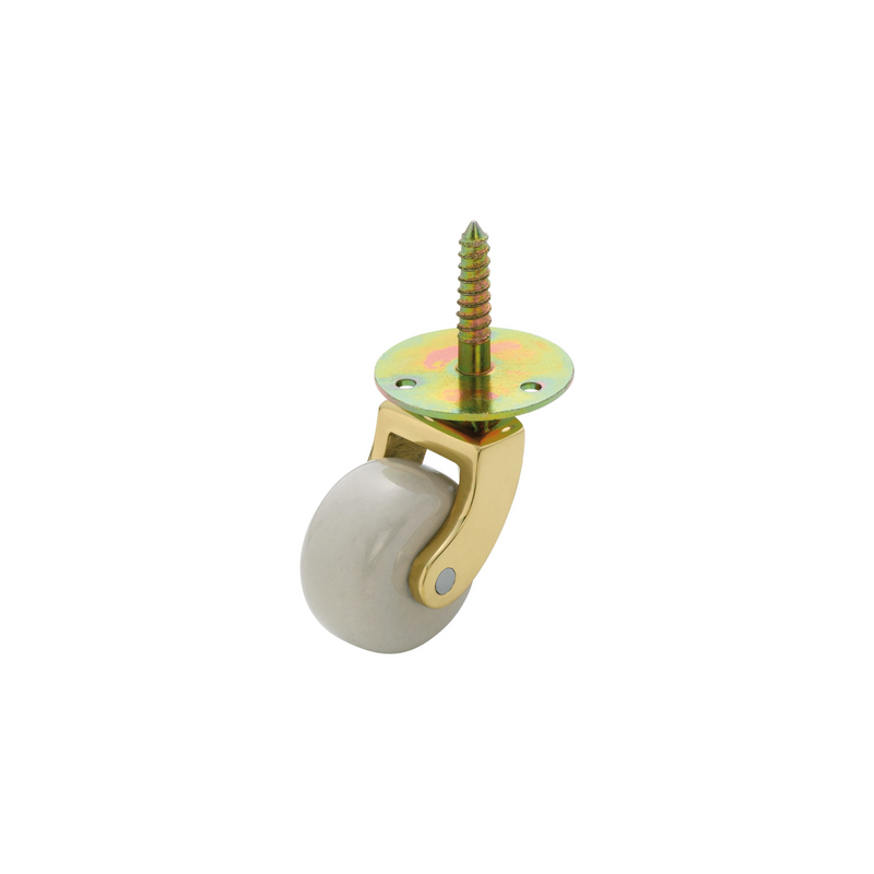 Castor - Screw Plate White Porcelain/Polished Brass 38mm