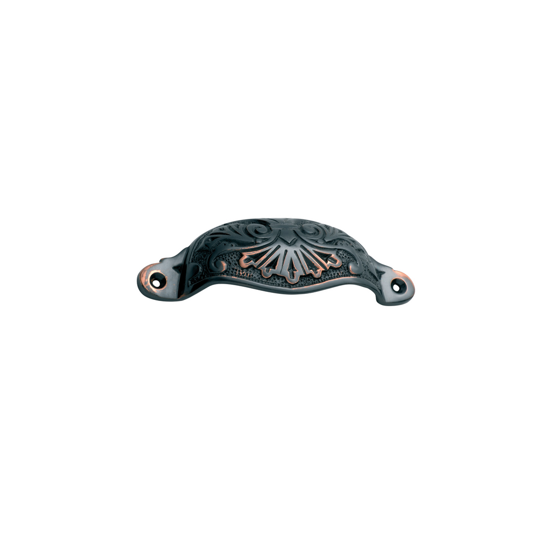Drawer Pull Ornate Cupped Antique Copper
