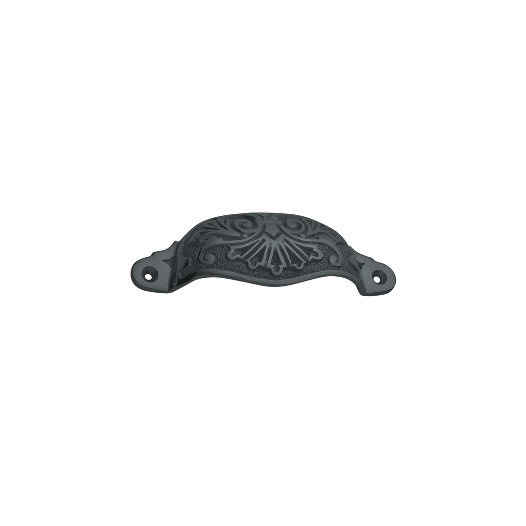 Drawer Pull Ornate Cupped Matt Black