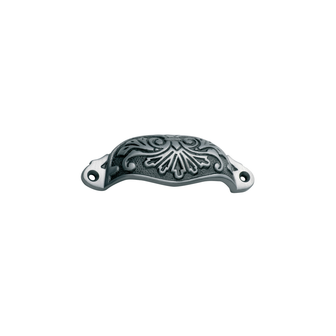 Drawer Pull Ornate Cupped Polished Metal