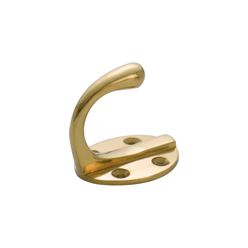 Single Robe Hook - Oval Polished Brass