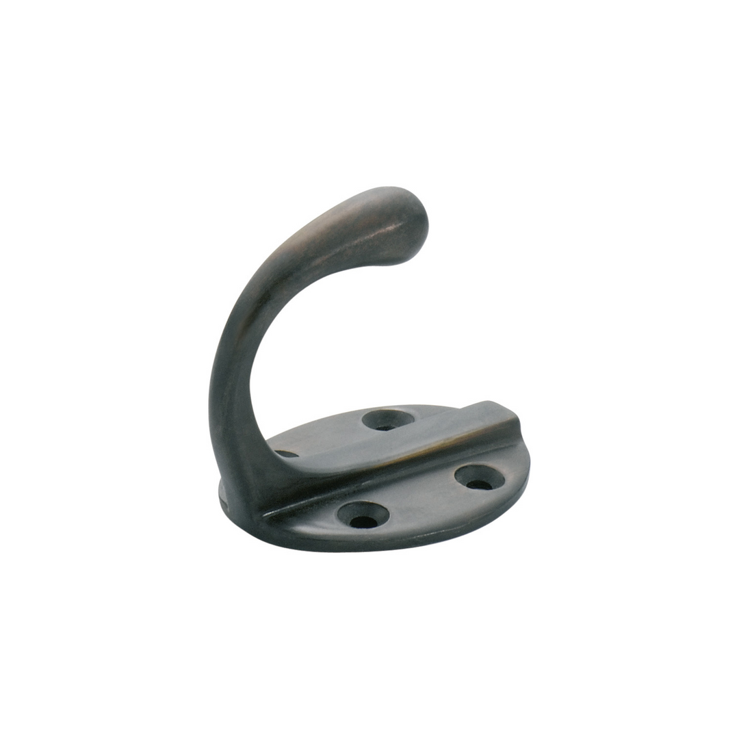 Single Robe Hook - Oval Antique Brass