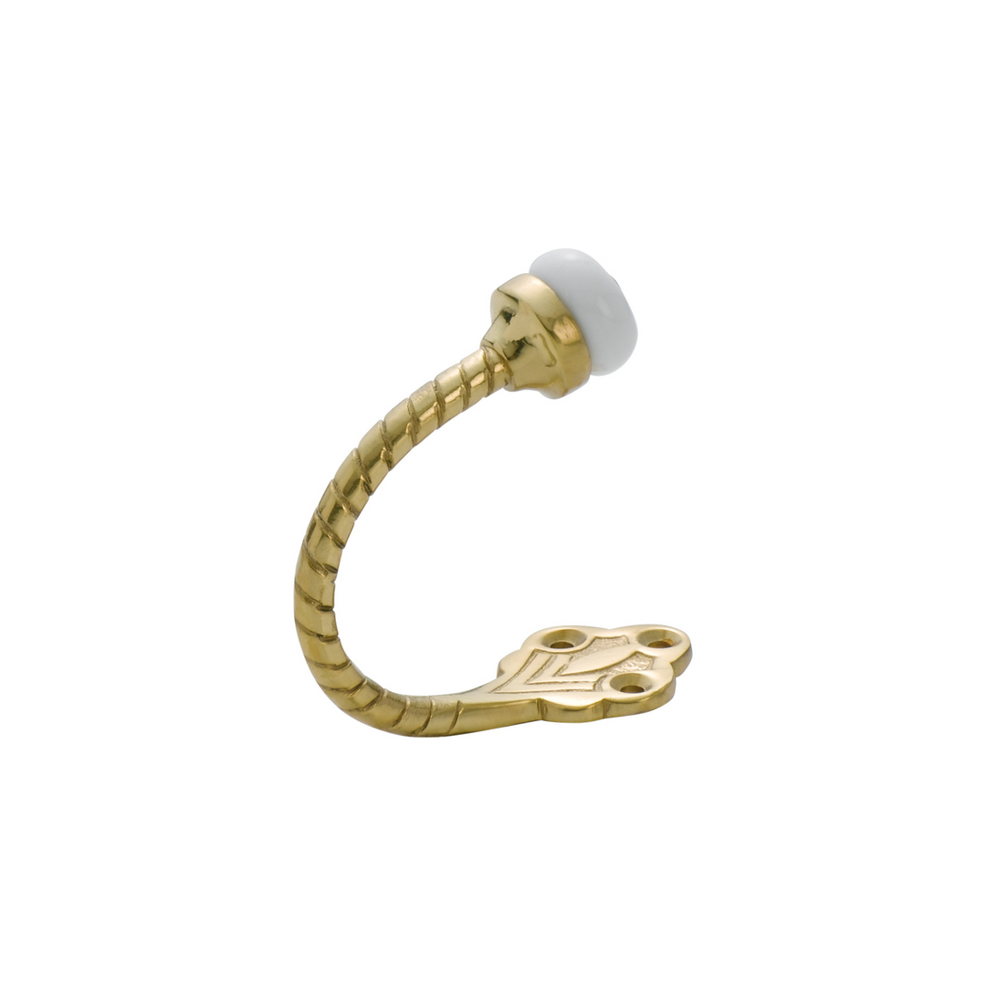 Robe Hook - Porcelain Tip Rope Polished Brass