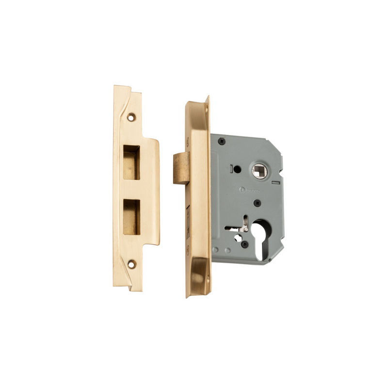 Rebated Euro Mortice Lock Satin Brass 57mm