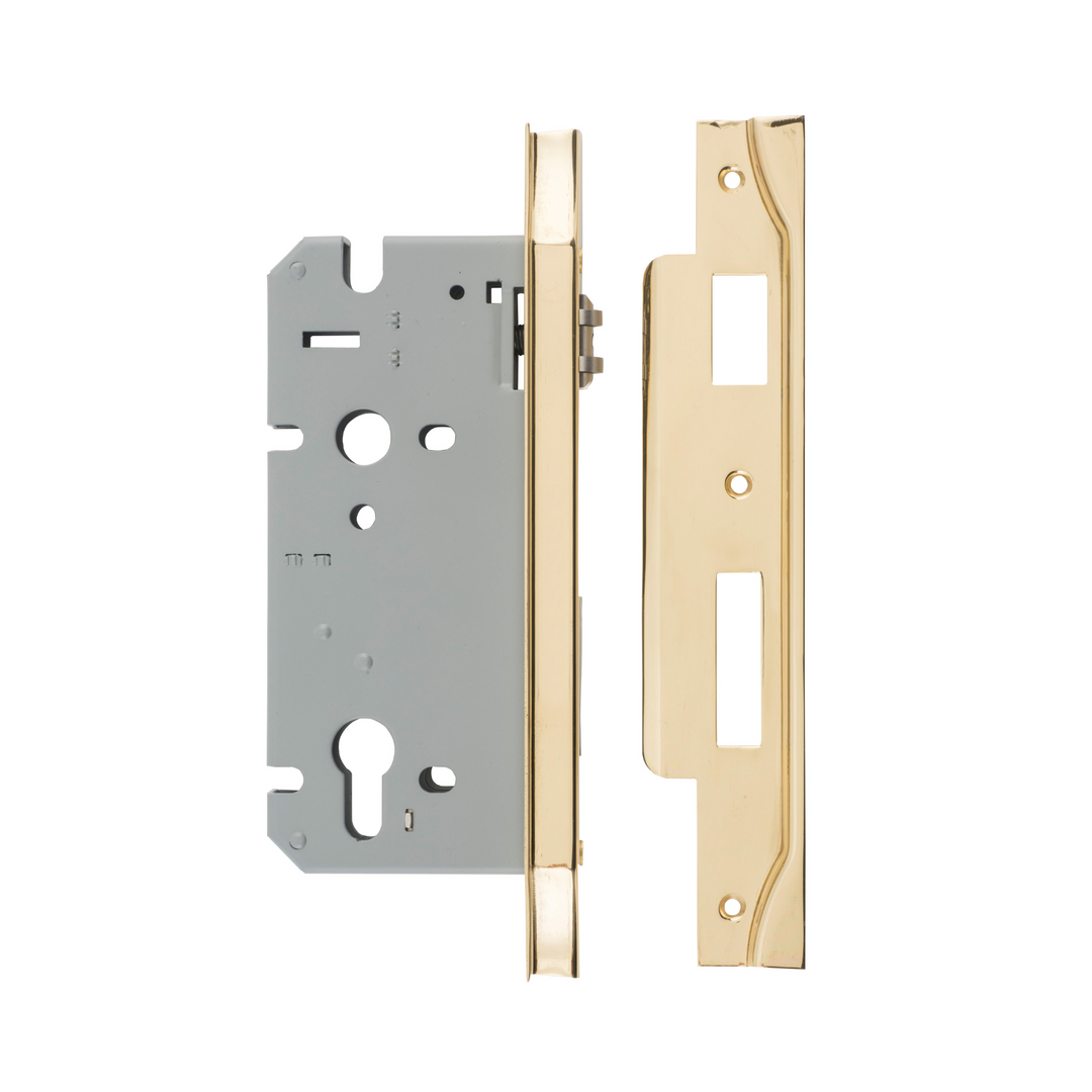 Euro Roller Lock Rebated Polished Brass 60mm