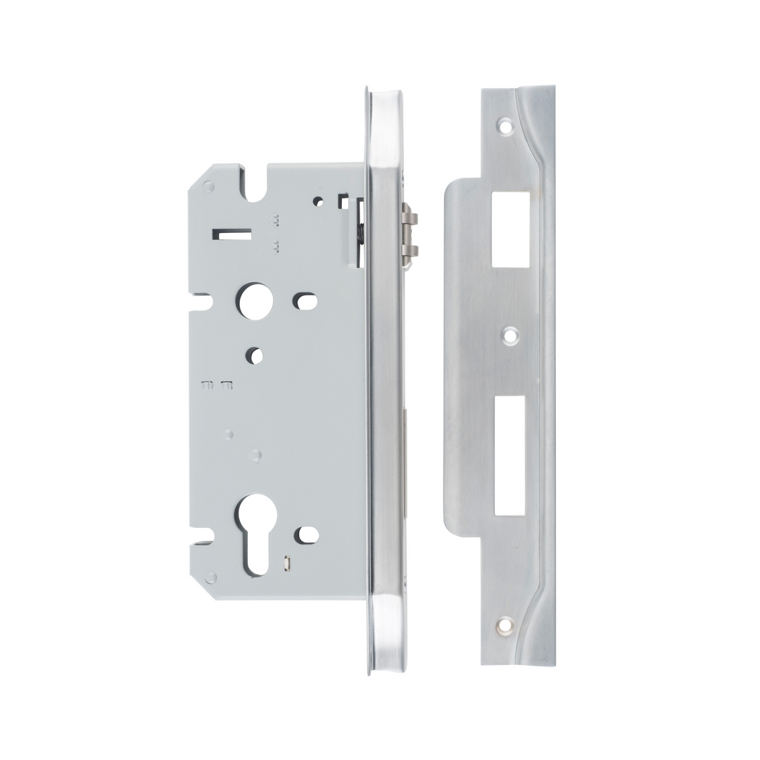 Euro Roller Lock Rebated Brushed Chrome 60mm