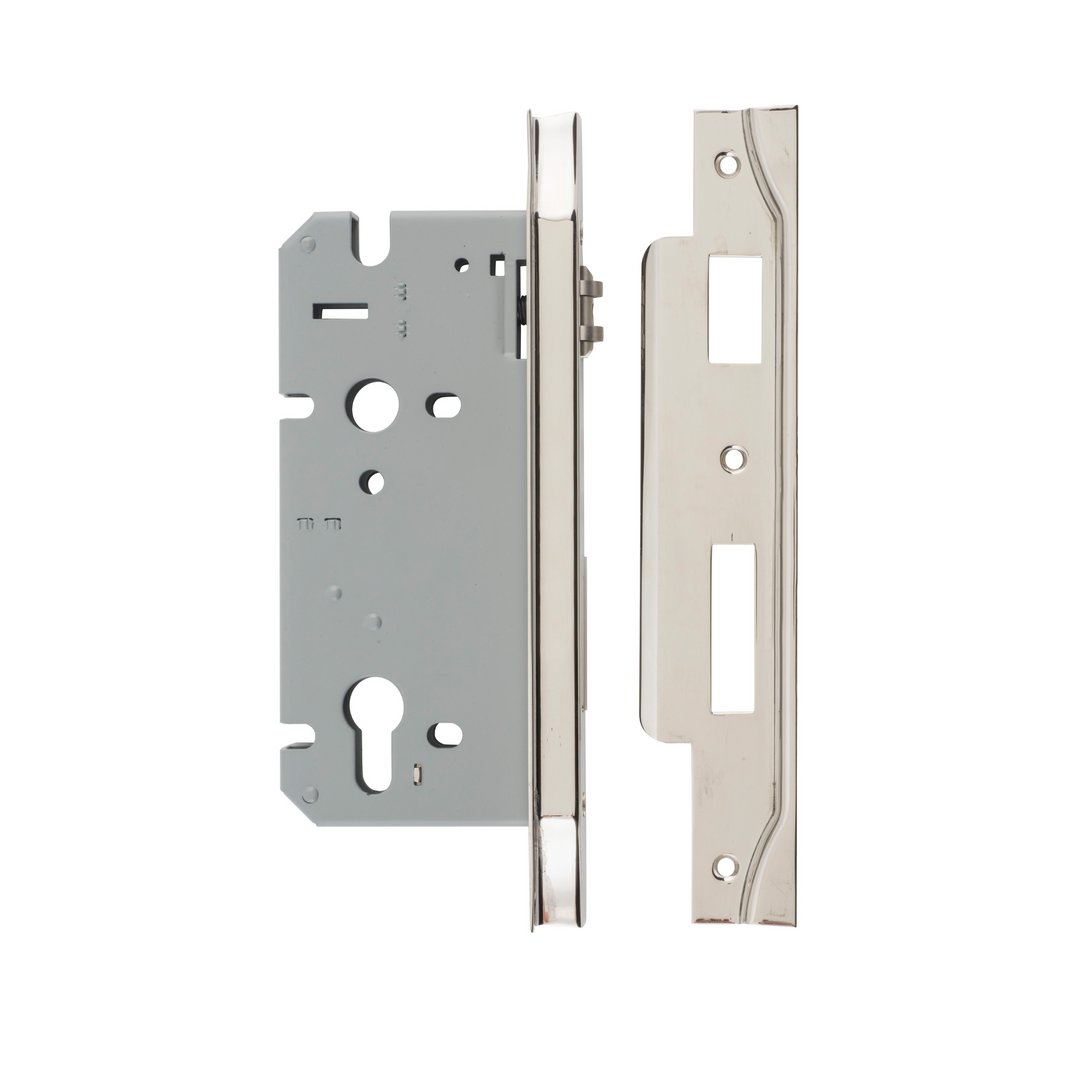 Euro Roller Lock Rebated Polished Nickel 60mm