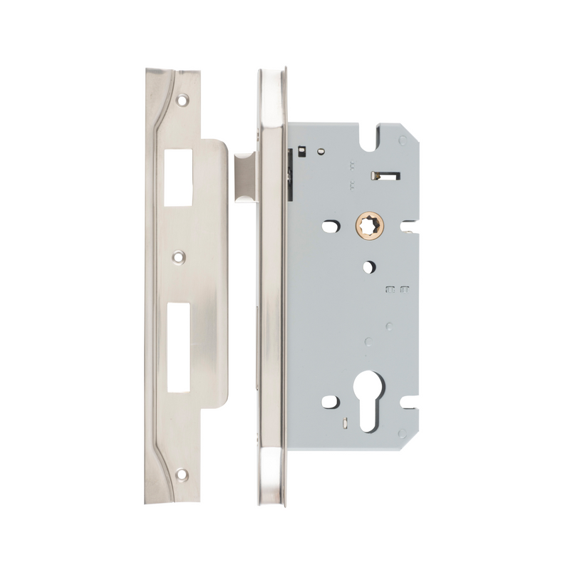 85mm Euro Lock Rebated Satin Nickel 60mm