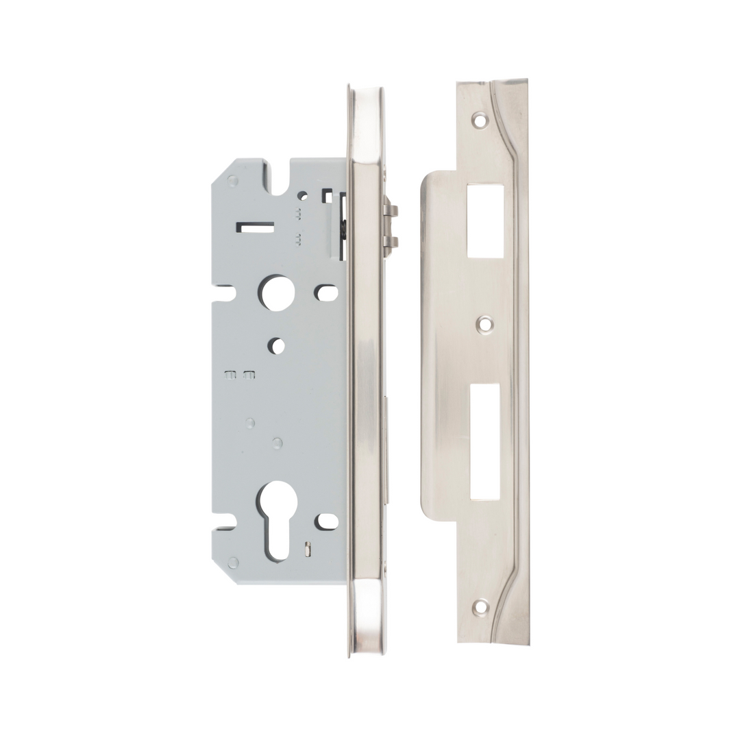 Euro Roller Lock Rebated Satin Nickel 45mm