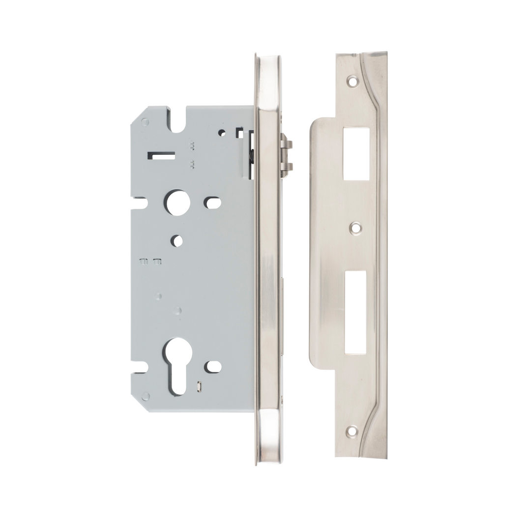Euro Roller Lock Rebated Satin Nickel 60mm