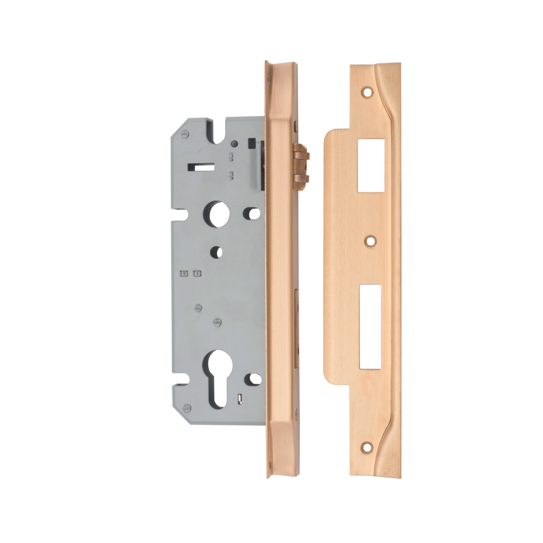 Euro Roller Lock Rebated Brushed Brass 45mm