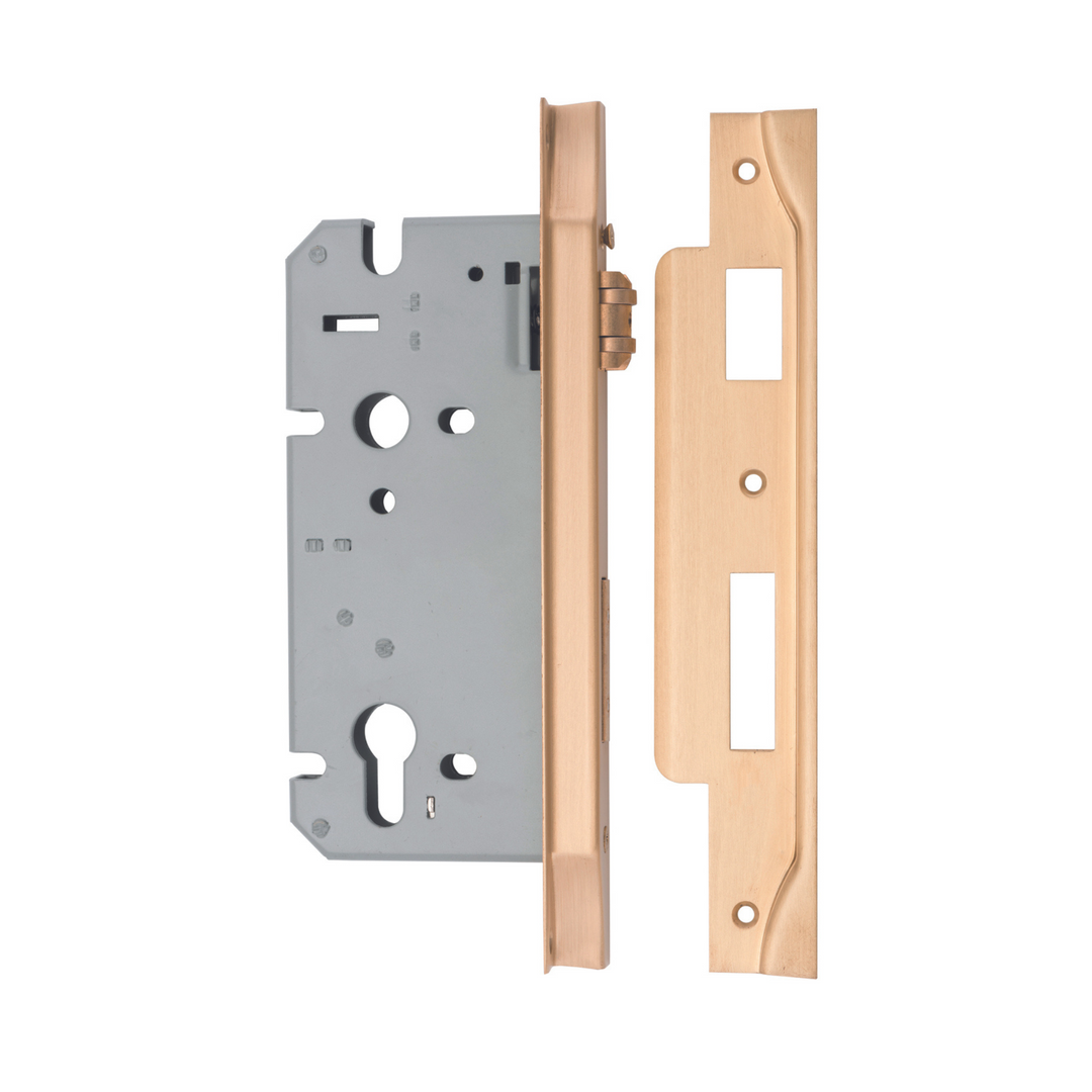 Euro Roller Lock Rebated Brushed Brass 60mm