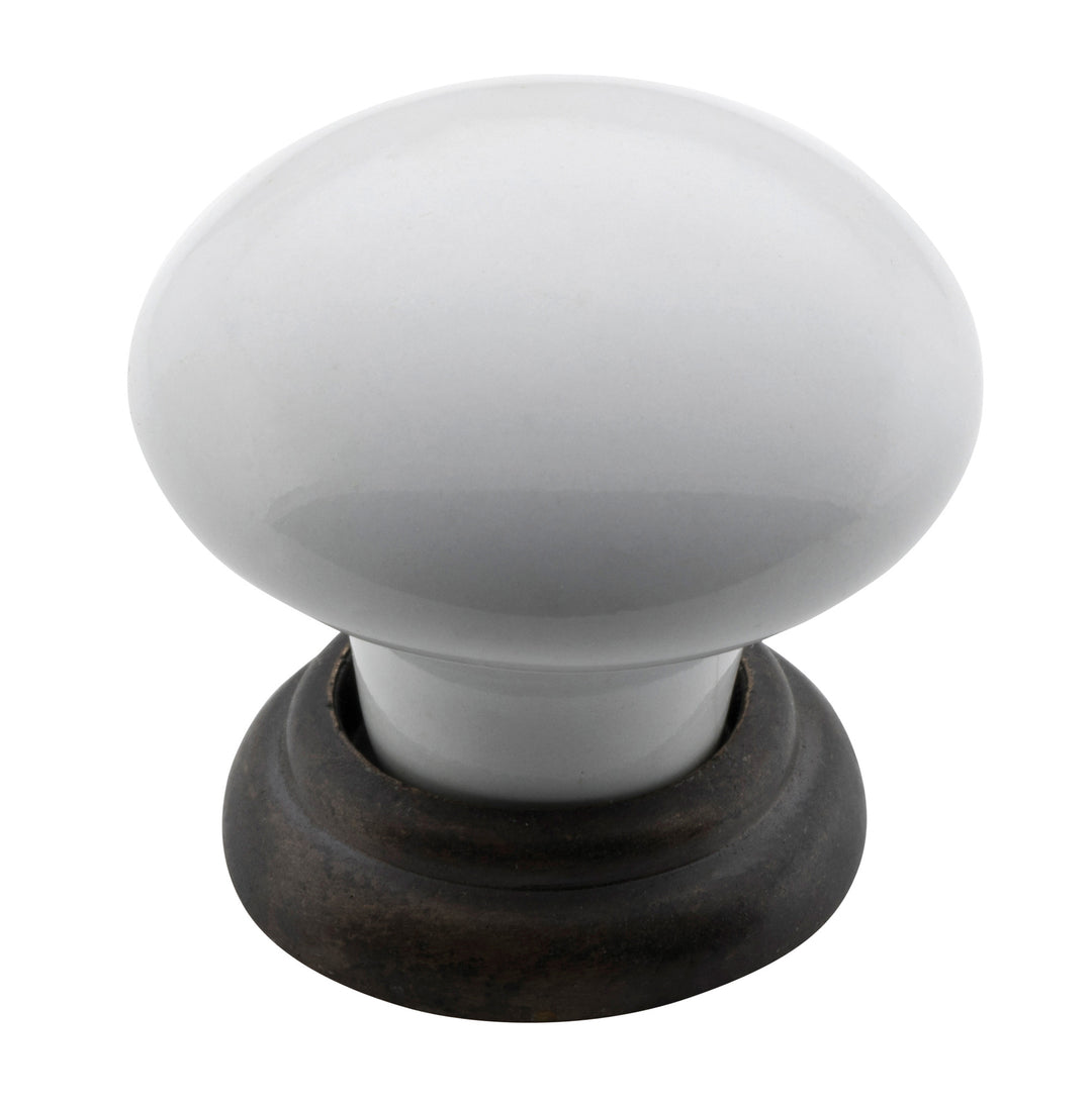 Cupboard Knob White Porcelain/Antique Brass 32mm