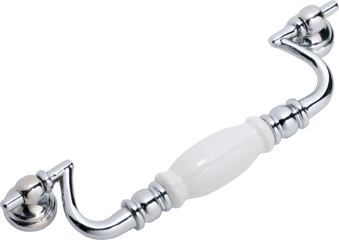 Cabinet Drop Handle Small White Porcelain/Polished Chrome