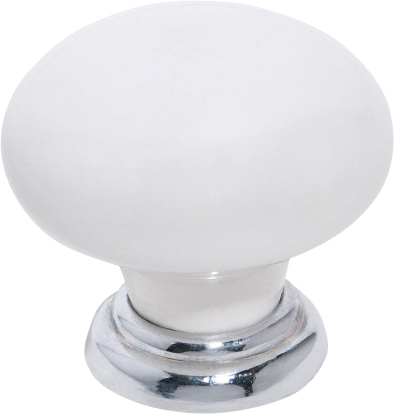 Cupboard Knob White Porcelain/Polished Chrome 38mm
