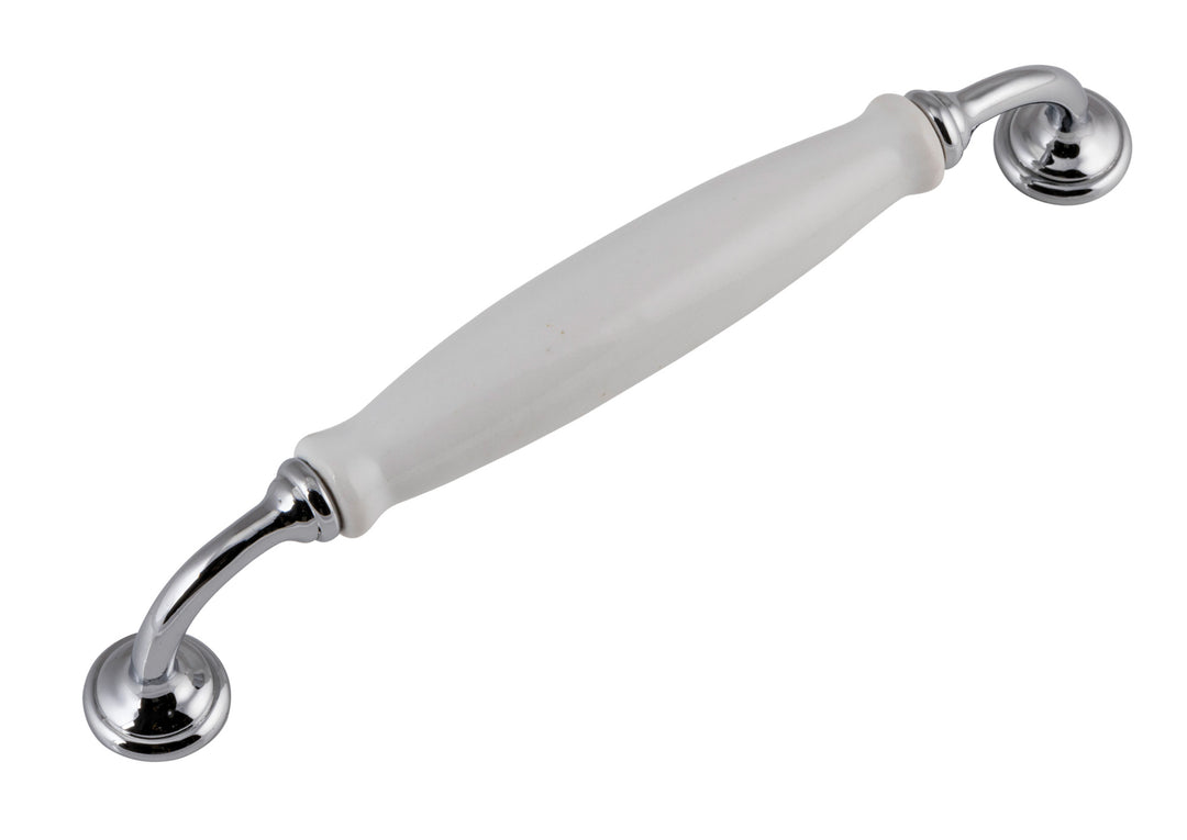 Cabinet 'D' Pull Handle Large White Porcelain/Polished Chrome