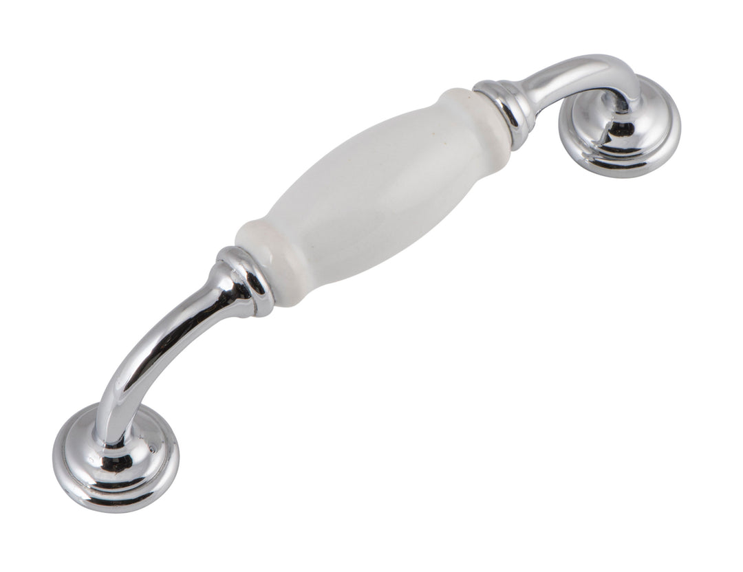 Cabinet 'D' Pull Handle Small White Porcelain/Polished Chrome