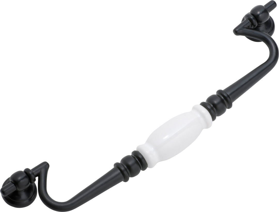 Cabinet Drop Handle Large White Porcelain/Matt Black