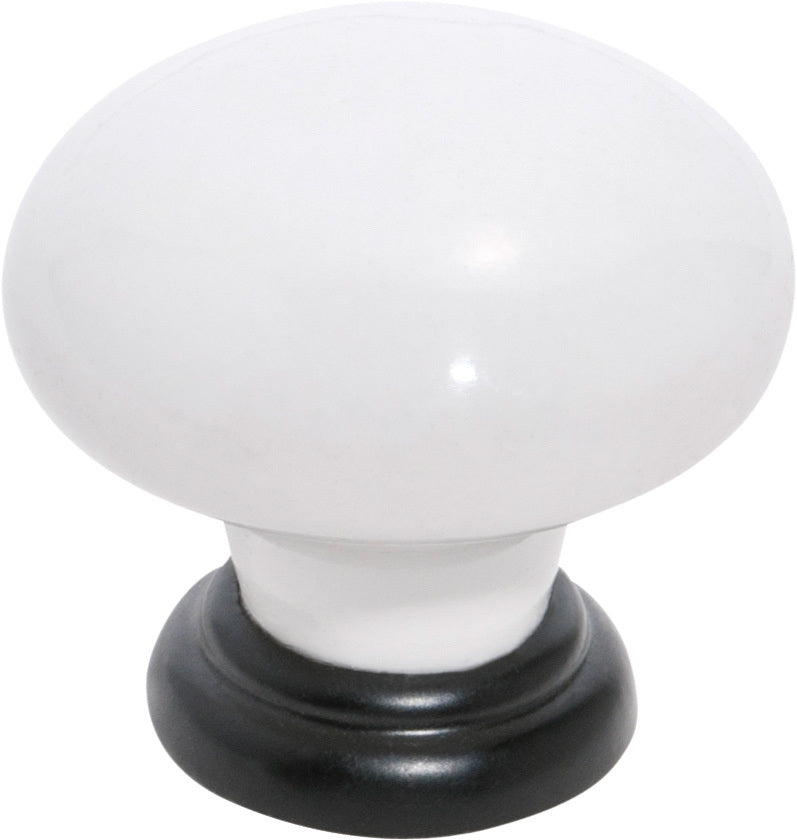 Cupboard Knob White Porcelain/Matt Black 38mm