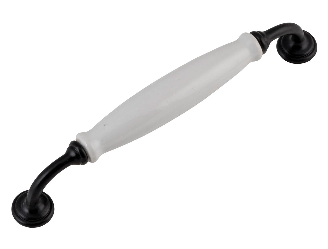 Cabinet 'D' Pull Handle Large White Porcelain/Matt Black