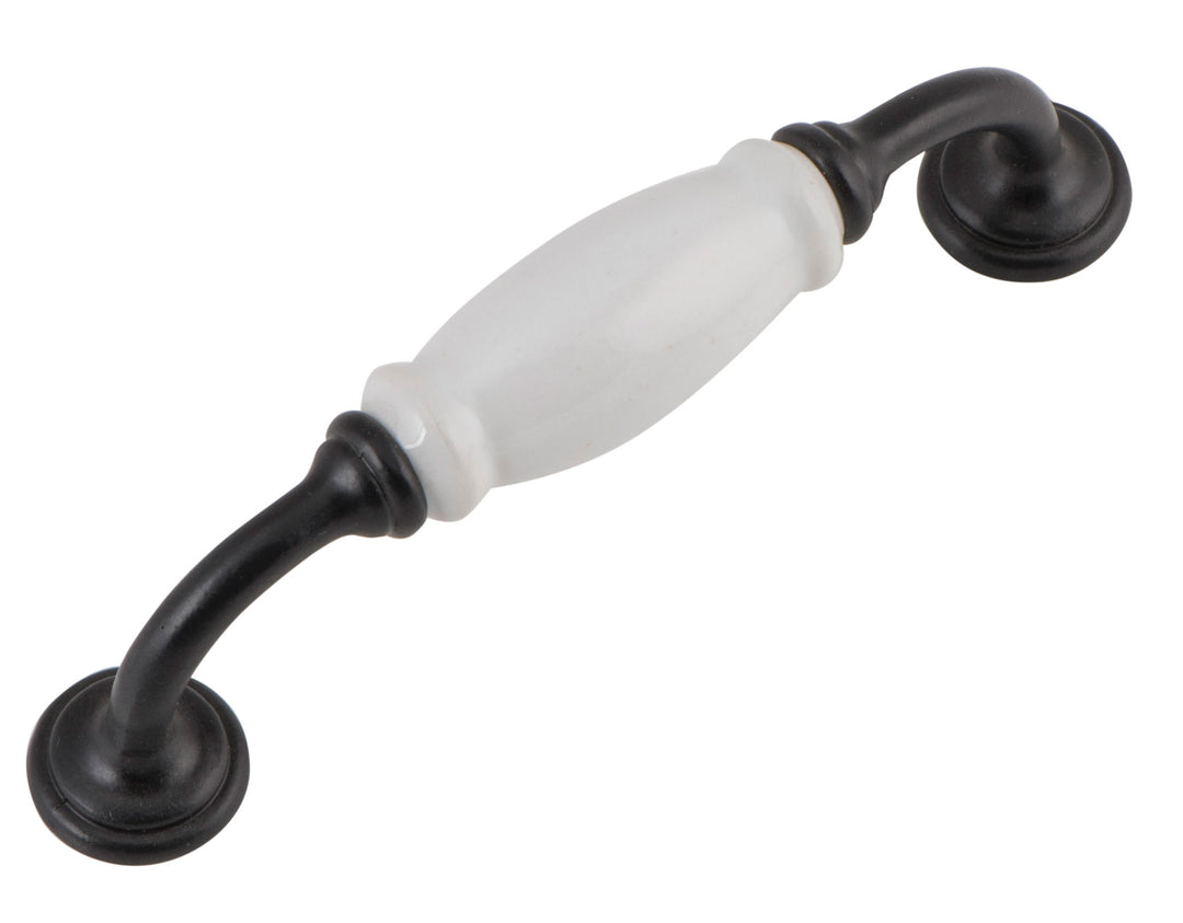 Cabinet 'D' Pull Handle Small White Porcelain/Matt Black