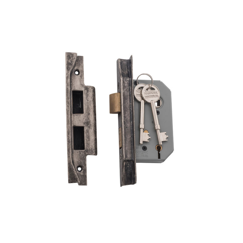 Rebated 5 Lever Mortice Lock Rumbled Nickel 46mm