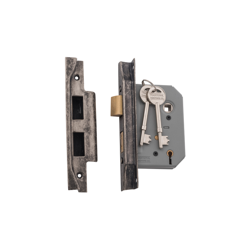 Rebated 5 Lever Mortice Lock Rumbled Nickel 57mm